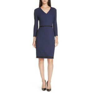 💙💖 Hugo Boss Ink Blue Hemio Textured Sheath Dress IT 40